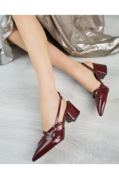 NUNO SHOES Patent Leather Material - Thick Heeled and Buckle Women's Evening Dress Shoes