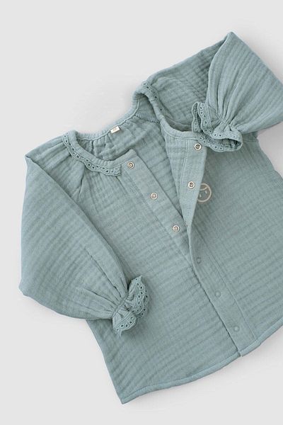 Little Gusto Embroidered Muslin Baby Shirt Organic Cotton Green