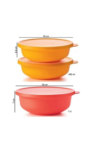 Tupperware Aloha 3-Piece Storage Serving Container 1 Lt-2 X 450 ml