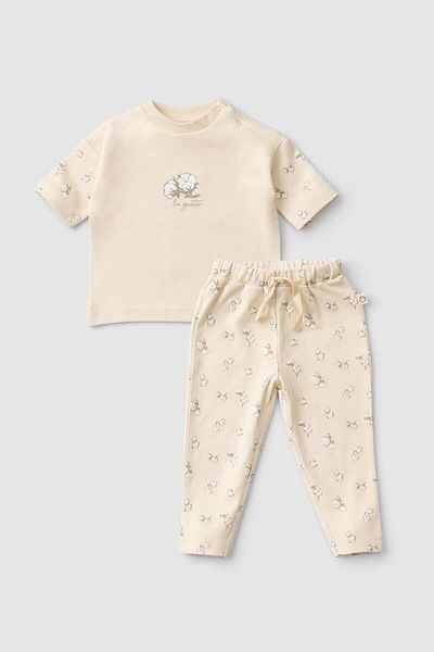 Little Gusto Cotton Patterned Organic Baby Set - Short Sleeve Top and Bottom Set