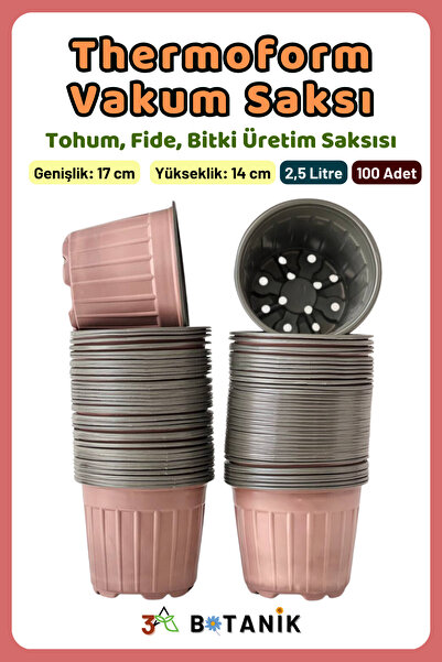 3A BOTANİK Thermoform Vakum Saksı, 17x14 cm, Üretim Saksısı, 2,5 Litre, Bitki...
