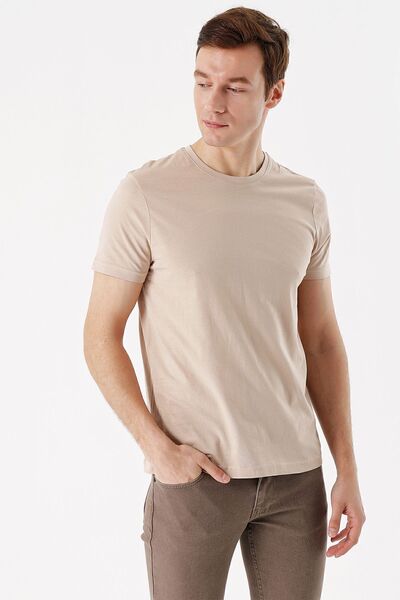 Morven Ανδρικό κοντομάνικο μπλουζάκι σε μπεζ Basic Solid 100% βαμβακερό λαιμόκοψη με λεπτή εφαρμογή