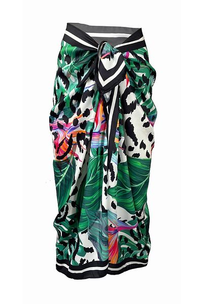 Bolder Lana-μαύρο Leo Leaf Pattern Pareo See-through Γυαλιστερό ύφασμα-95cm*145cm