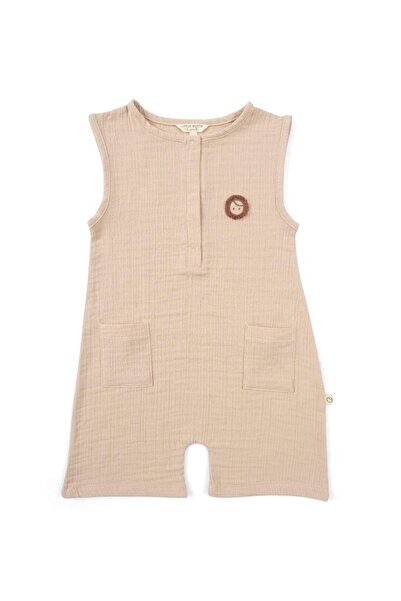 Little Gusto Muslin Sleeveless Shorts Jumpsuit Beige Organic Cotton