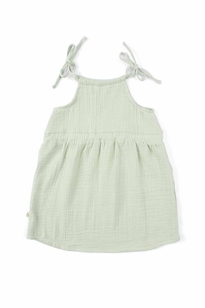 Little Gusto Muslin Strap Dress Green Organic Cotton