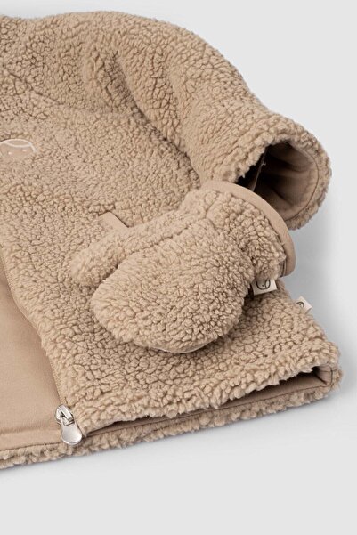 Little Gusto Wellsoft Hooded Baby Jacket with Gloves Beige