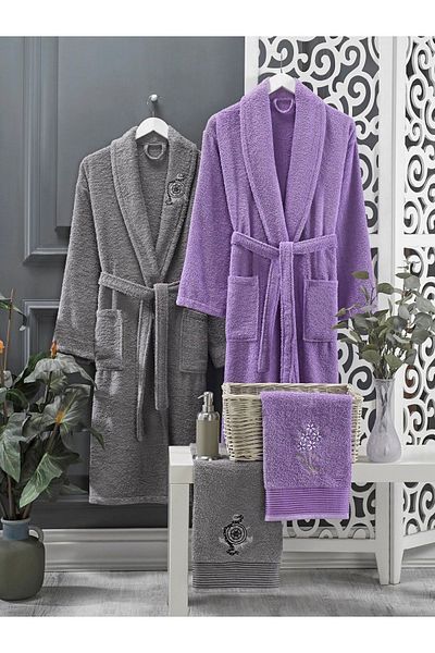Casnack Lavender Anthracite Towel Bathrobe Set of 4