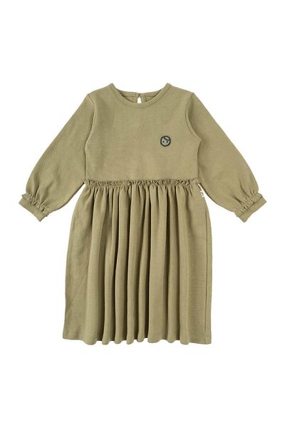 Little Gusto Frilly Dress Baby Khaki Organic Cotton