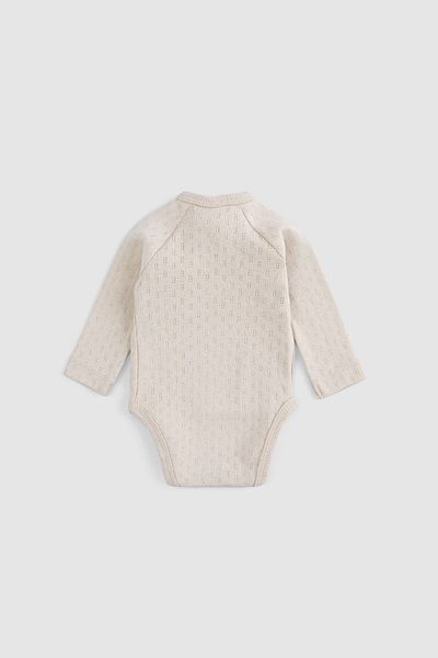 Little Gusto Beige Colored Organic Cotton - Pointel Long Sleeve Double Breasted Bodysuit