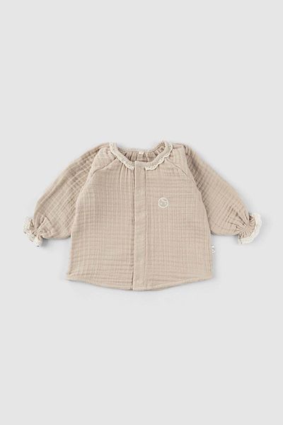 Little Gusto Embroidered Muslin Baby Shirt Organic Cotton Beige