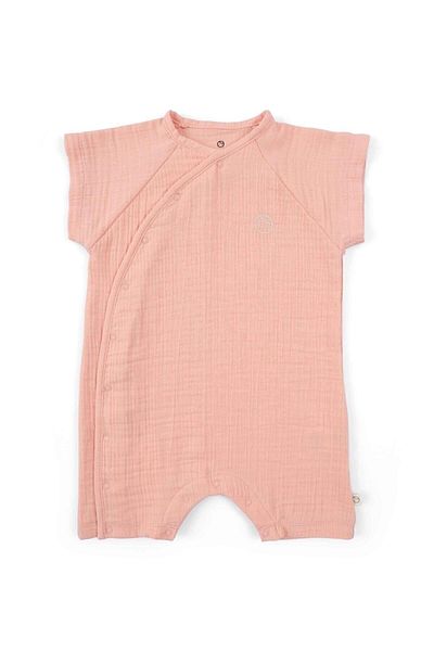 Little Gusto Double Breasted Collar Muslin Baby Jumpsuit Pink Organic Cotton