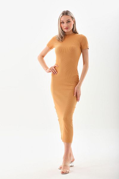 kallima Rochie creion, cu mânecă scurtă, cu mânecă scurtă, dedesubtul genunchiului, cu șezut, muștar