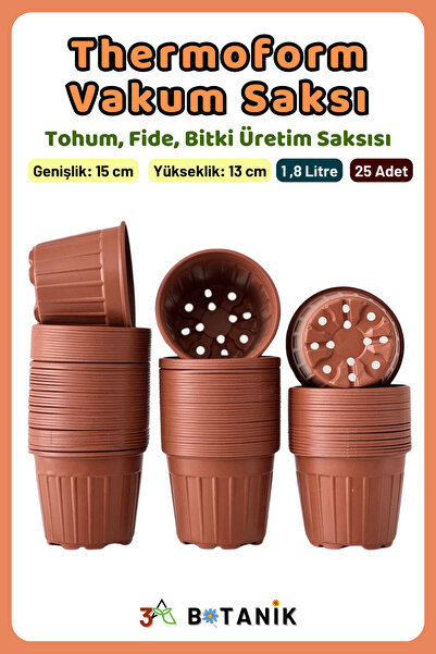 3A BOTANİK Thermoform Vakum Saksı, 15x13 cm, Üretim Saksısı, 1,8 Litre, Bitki...