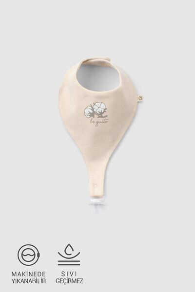 Liquid Proof Organic Cotton Bib with Pacifier Holder Cream and Gusto Pattern