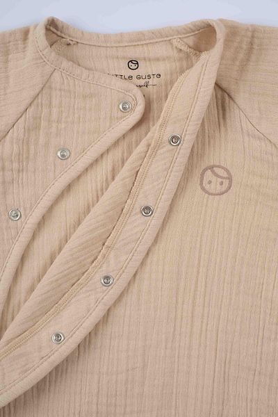 Little Gusto Double Breasted Collar Muslin Baby Jumpsuit Beige Organic Cotton