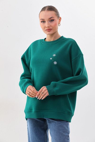 kallima Hanorac oversize/rahat Kalıp Kar Tanesi Desenli Içi Polarlı Kalın Yeşil Kadın