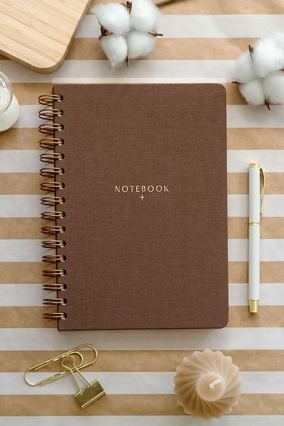 Matt Notebook مفكرة كتان حلزونية مقاس 15x21 سم - بني مقاس A5