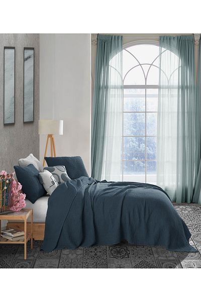 destinyhometex Royal Blue 4 straturi muselină multiplă - 100% bumbac, fără franjuri, personalitate dublă, 230x240cm King Size