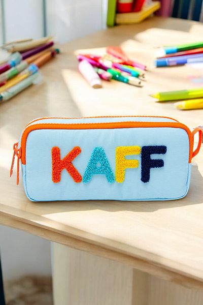 KAFF 01108 Μπλε Χρώμα Πορτοκαλί Φερμουάρ Αδιάβροχο Bondit Υφασμάτινο Λούτρινο Εκτυπωμένο Διπλό Θήκη για στυλό