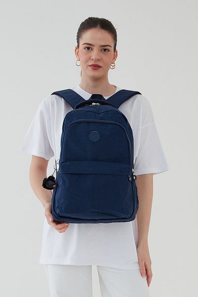 Rosso Collina Unisex Crinkle Waterproof Fabric Large Multi-Compartment School Travel Backpack Rosso Collina Navy Blue