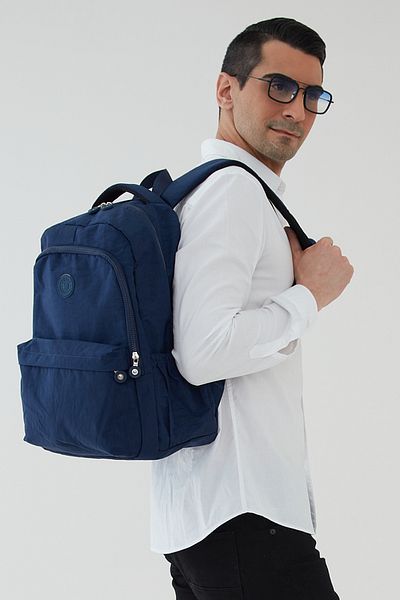 Rosso Collina Unisex Crinkle Waterproof Fabric Large Multi-Compartment School Travel Backpack Rosso Collina Navy Blue