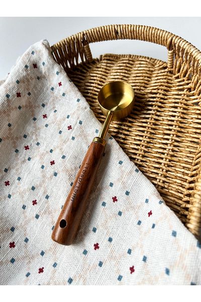 Mottogo 15 Ml Capacity Gold Measure Wooden Handle Spoon