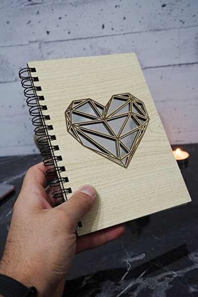 markcat Heart Themed Dotted Notebook with Wooden Cover - Agenda and School Notebook (A5 - 120 Pages)