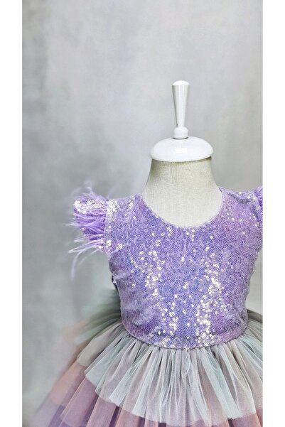 Kidstore Kız Çocuk Lila Pullu Hayal Unicorn Elbise