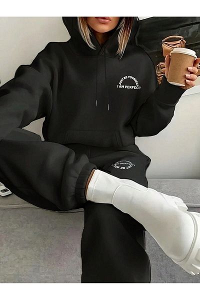 PALPİTO Μαύρο I Am Perfect με στάμπα με 3 νήματα Jogger Sweat
