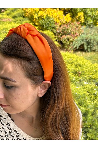 ByMerve Bym486 Coroană de păr din satin portocaliu - Accesoriu pentru femei cu noduri
