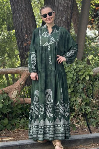 AYASOFYA OTANTIK Green Long Sleeve Loose Dress - Button Detail