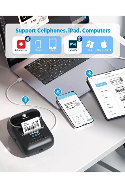 Phomemo M110 Etiket Makinesi Kablosuz Taşınabilir Siyah Android, Ios Ve Pc Uyumlu, Türkiye Garantili