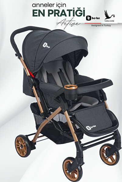 Be-be Turnahome Active Çift Yönlü Tam Yatış Pozisyonlu Pratik Katlanır Mama Tablalı Bebek Arabası