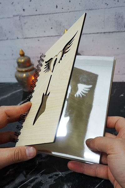 markcat Caiet de 120 de pagini cu copertă din lemn cu tematică pentru chitară - pentru agendă și puncte (A5)