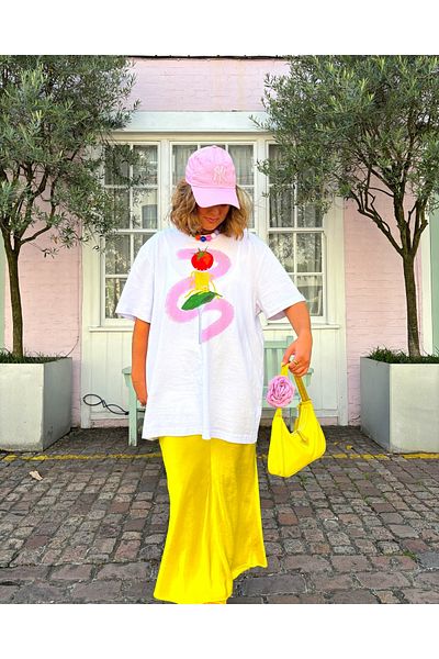 Jose Clothing Λευκό μπλουζάκι Oversize - Crew Neck, κοντό μανίκι, εμπριμέ οργανικό βαμβάκι