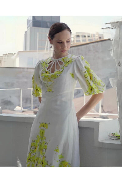 SERPİL Truvakar Kol Çiçek Desenli Sarı Elbise 38478