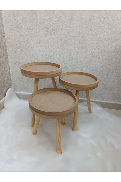 BLACK PEARL 3 Lü Ahşap Ayaklı Çiçeklik Saksılık Standı Dekoratif Yan Sehpa 22...