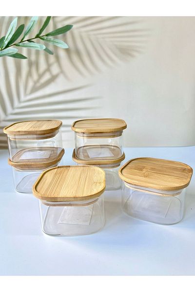 Mottogo 400 Ml Borosilicate Glass Breakfast Set - 6 Pieces with Bamboo Vacuum Lid
