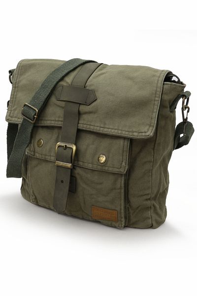 Old Cotton 7170 Model Branco Canvas Shoulder Khaki Green - Τσάντα ταξιδιού για φορητό υπολογιστή σχολείου ταχυδρόμου