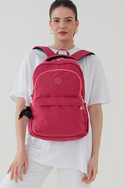 Rosso Collina Unisex Krinkıl Su Geçirmez Kumaş Büyük Boy Çok Gözlü Okul Seyahat Sırt Çantası Rosso Collina Pembe