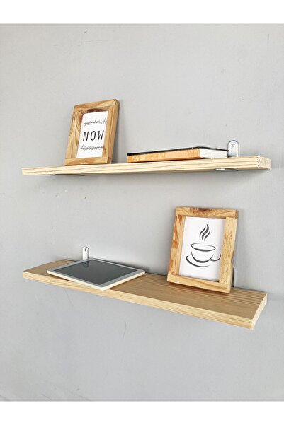 The N Wood 2'li Ahşap Duvar Rafı Metal Ayaklı - 50x14
