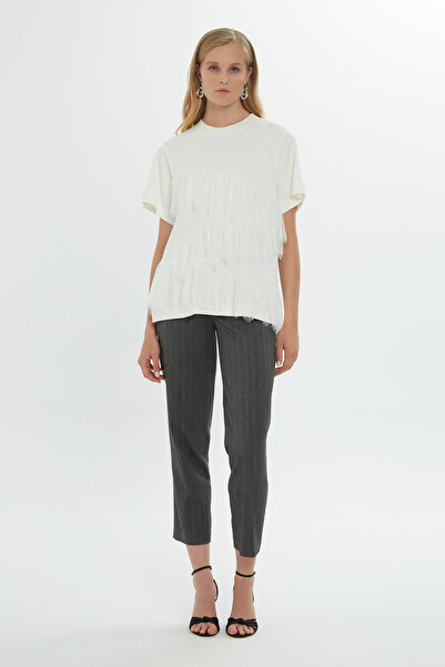 GİZİA Dantel Detaylı Kısa Kollu Ekru Bluz