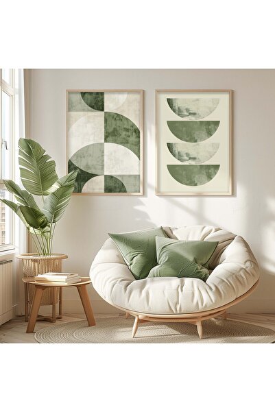 STARYUNA Set de 2 picturi moderne geometrice boho cu rama din lemn yuna12