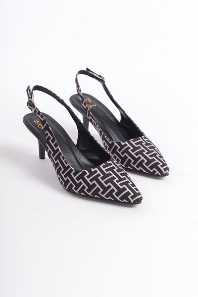 NITU Shoes Pointed Toe Low Heeled Black Pattern Stiletto