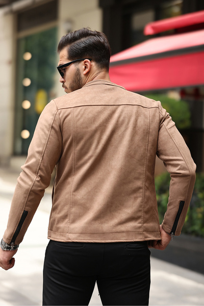 gm giyimarket Ανδρικό Suede Seasonal Jacket - Αδιάβροχο και αντιανεμικό, Slim Fit με επένδυση