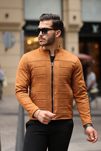 gm giyimarket Men's Suede Seasonal Jacket - Water and Windproof, Slim Fit Lined