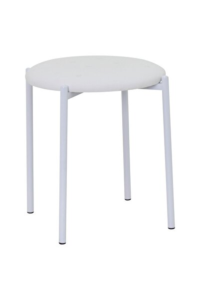 VİLİNZE Nil Beyaz Metal Ayak Deri Istiflenebilir Mutfak-balkon Taburesi (6 ADET)