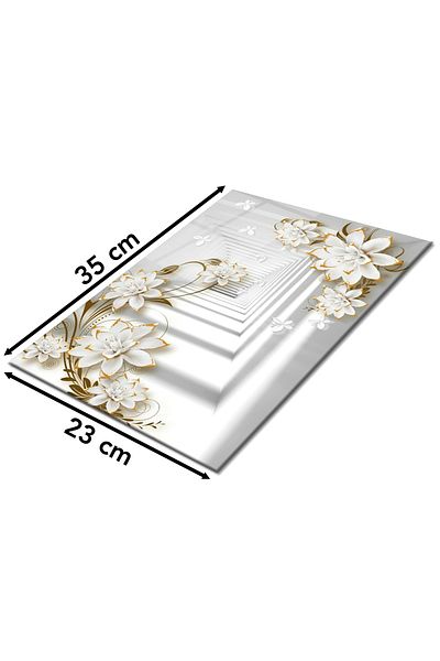 Rosyvien White Flower Patterned Silicone Glass Board - Presentation Cut, Tempered and Rodated
