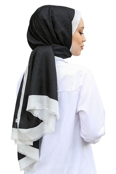 Hint İpek Monogram Shawl - Black/white
