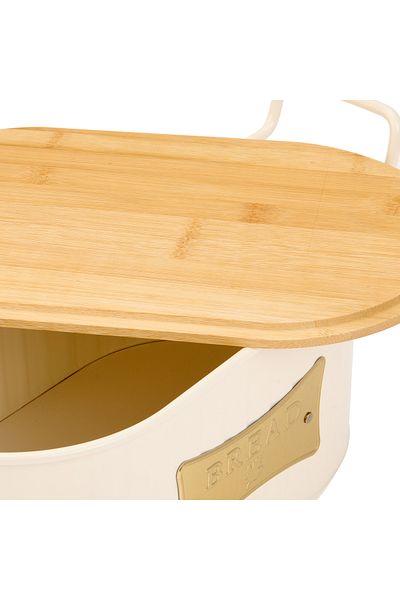 EVSTYLE Bread Box - Wooden Cut, Wooden - Cream, 37 cm